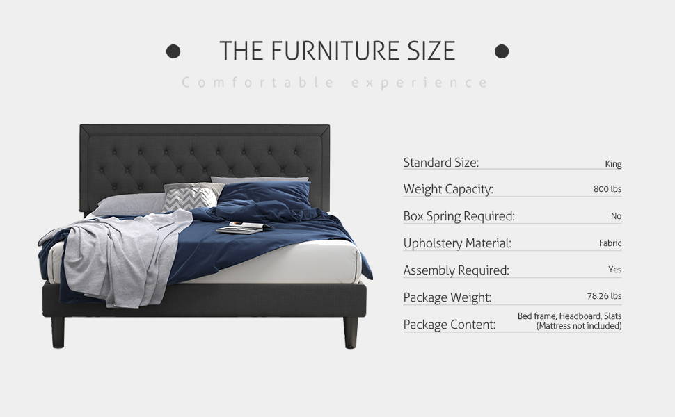 Upholstered Bed Frame with Adjustable Button Tufted Headboard – SHA CERLIN